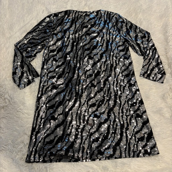 Tildon Black and Silver sparkle animal print sequin party dress woman’s medium - Picture 4 of 9